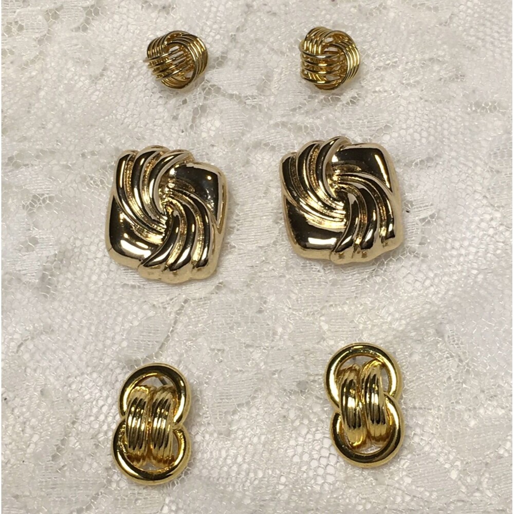 Vintage Stud Gold Tone Earrings Pierced Metal 3 pcs